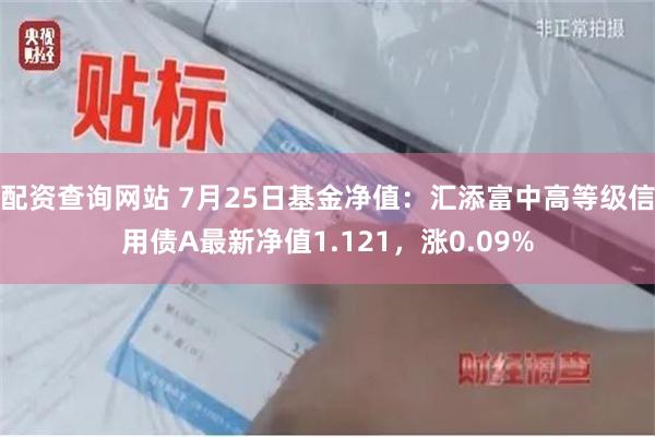 配资查询网站 7月25日基金净值：汇添富中高等级信用债A最新净值1.121，涨0.09%